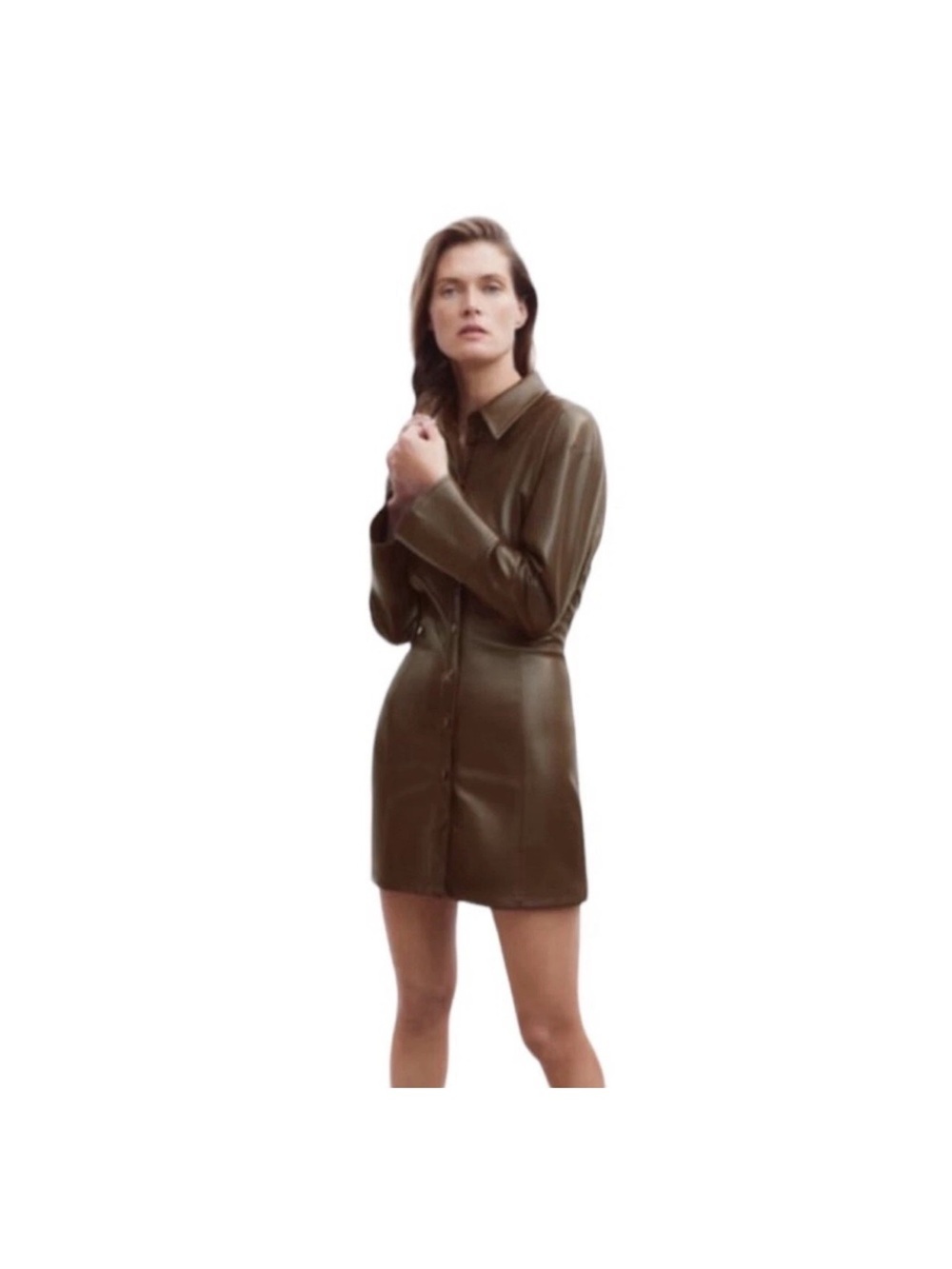 Zara Olive Faux Leather Mini  Dress